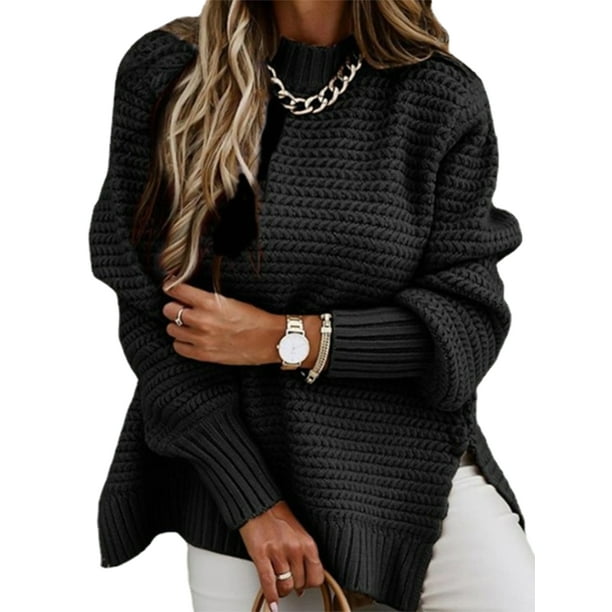Sexy Dance Women Color sólido Jumper Tops Prendas de punto Loungewear Pullover Espesar Suelto Chic Suéteres de punto Caqui S