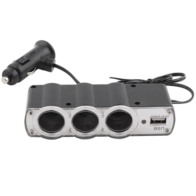 Adaptador de cargador de CC con divisor de 3 tomas para encendedor de coche y puerto USB