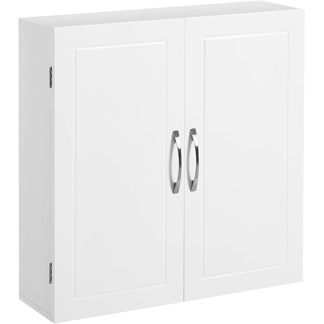 VASAGLE Muebles de Baño, Armario de Pared, 60 x 18 x 60 cm, Armario de Almacenamiento de 2 Puertas, con 2 Estantes Ajustables, Estilo Nórdico Escandinavo, Blanco Mate