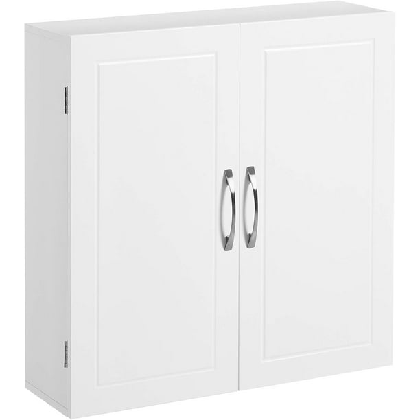 VASAGLE Muebles de Baño, Armario de Pared, 60 x 18 x 60 cm, Armario de Almacenamiento de 2 Puertas, con 2 Estantes Ajustables, Estilo Nórdico Escandinavo, Blanco Mate
