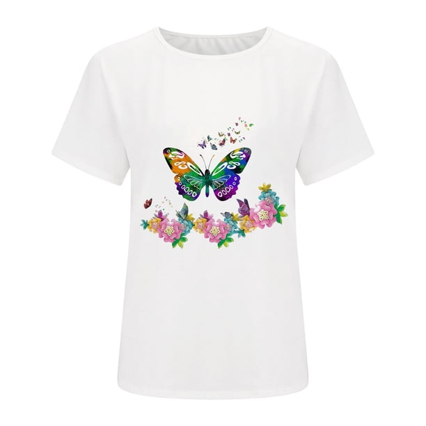 Camiseta Gráfica Impresa Mariposa Para Mujer – Paraguay