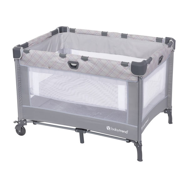 Baby Trend Nursery Den Playard with Dome Napper, Changing Table & Diaper Stacker in Madrid Plaid