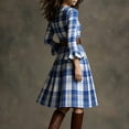 thumbnail image 7 of Gamivast Plaid Dress for Women Elegant Midi Dress Round Neck Flare Sleeve Vintage Dress Belted Plaid Pattern Pleated Hem Daily Office Party, 7 of 7