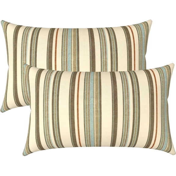 Outdoor Lumbar Pillow Covers Only Set of 2 Patio Decorative Pillow Cases, Water Repellent Lumbar Cushion Cases for Sofa, Patio Couch Garden Use, 12x20 Inch, Stripe Onyx