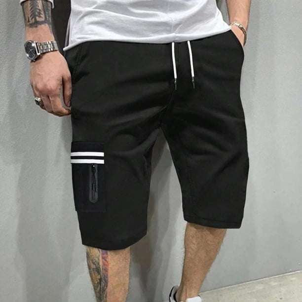pstuiky Pantalones cortos de gimnasio, Pantalones cortos de trabajo para hombre, de verano, finos, holgados, de pierna recta, con múltiples bolsillos y cremallera, informales