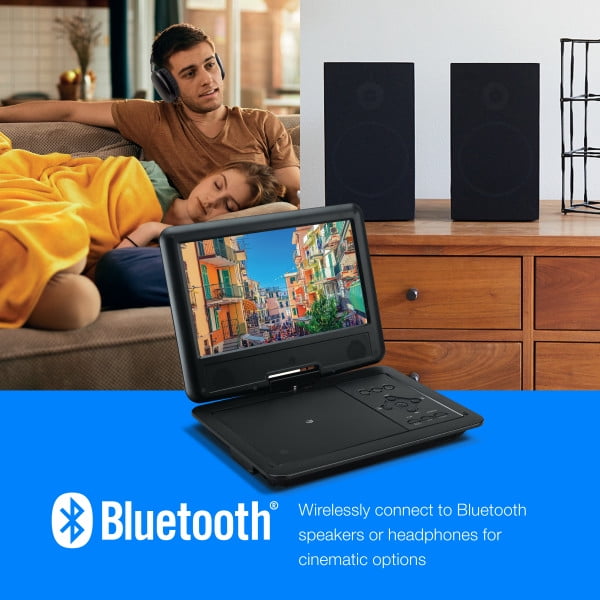 GPX 9-inch Portable DVD Player with Bluetooth Headphones and LCD