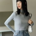 thumbnail image 3 of Camisas de manga larga con cuello alto para mujer, ajustadas, informales, con capas, 3 of 5