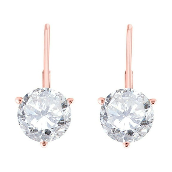Mauli Jewels 0.60 CTW Round Lab Grown White Diamond 3-Prong Martini Leverback Earrings for Women in 14K Rose, White & Yellow Gold