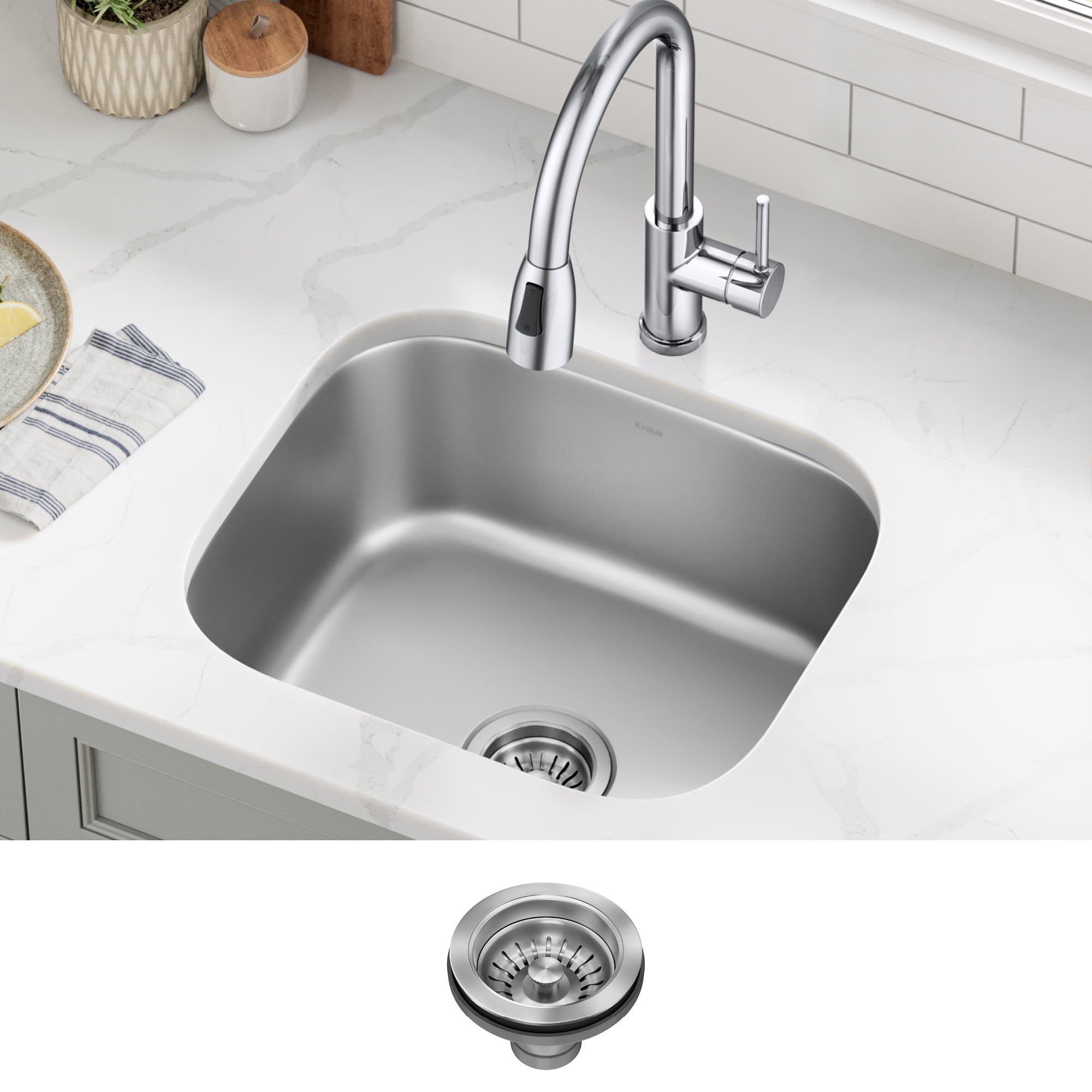 KRAUS Premier 20 in Undermount Single Bowl 18-Gauge Stainless Steel Kitchen Sink
