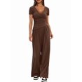 thumbnail image 4 of Womens V Neck Short Sleeve Top Wide Leg Pants Casual Comfortable Outfit Set Two Piece Brown [Short Sleeve] S, 4 of 5