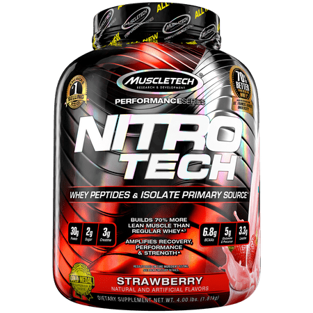 NitroTech Protein Powder Plus Muscle Builder, 100% Whey Protein with Whey Isolate, Strawberry, 40 Servings (Best Muscle Builder For Horses)
