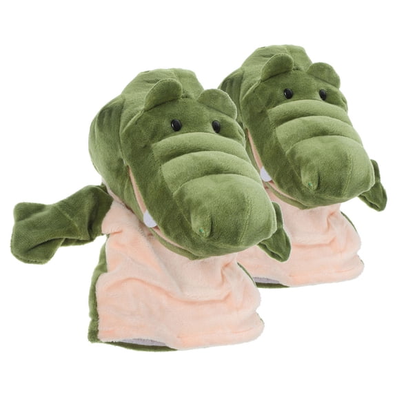 CRAFTHROU 2Pcs Soft Stuffed Hand Puppets Kids Interactive Story Telling Props Plush Green 9.8x7.9x7.1in