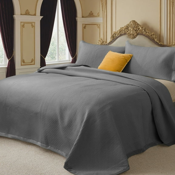 TOPCHANCES Bedspread For Queen Size Bed, Soft Milk Velvet Coverlet Set, Elegant Embossed Bed Throw with 2 Pillow Shams, 86" x 95", Dark Gray