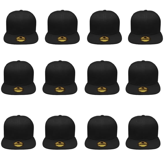 Gelante Men's Plain Snapback Flat Bill Adjustable Cotton Work Snapback Hat, One Size, 12pcs