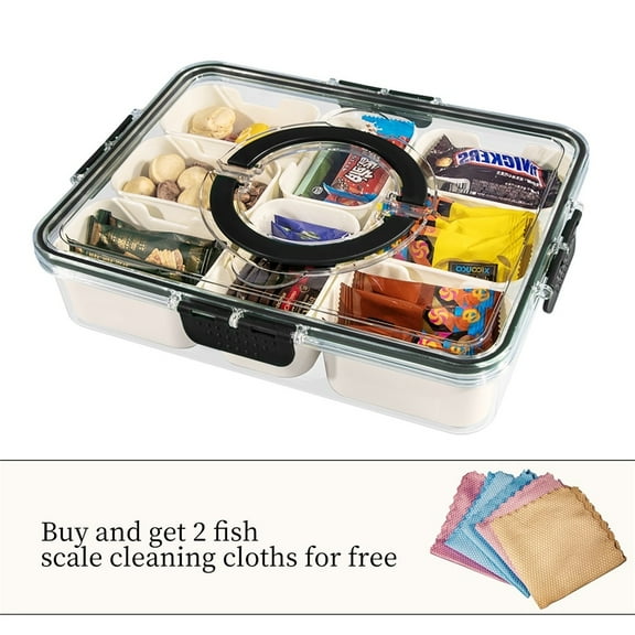 Snackle Box Container, Divided Serving Tray with Lid and Handle Snack Box, Travel Charcuterie Board with Lid Candy Organizer, Snack Organizer Veggie Tray&Fruit Tray