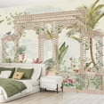 thumbnail image 2 of Peel and Stick Wallpaper Canvas French style trellis garden pink flower rose bird vase palm tree Modern Art Wall Mural Decor Self Adhesive and Removable 69in x 98in, 2 of 8