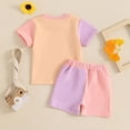 thumbnail image 4 of Vunhao Mother's Day Toddler Girls' Round Neck Short Sleeve Color Blocked Print Top & Solid Elastic Waist Shorts 2-Piece Set,Pink,Size 18 Months, 4 of 9