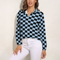 thumbnail image 3 of Black Aqua Yellow Checkerboard Pattern Long Sleeve Blouse Woman Streetwear Casual Shirts Summer Oversize Woman Streetwear Clothing Birthday Present, 3 of 7