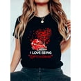 thumbnail image 1 of J'aime Tre Grand-Mère T-Shirt Imprimé Camion à Carreaux Rouges Cœurs pour la Saint-Valentin, Col Rond, Manches Courtes, Tissu Extensible, Haut d'Été, 1 of 5