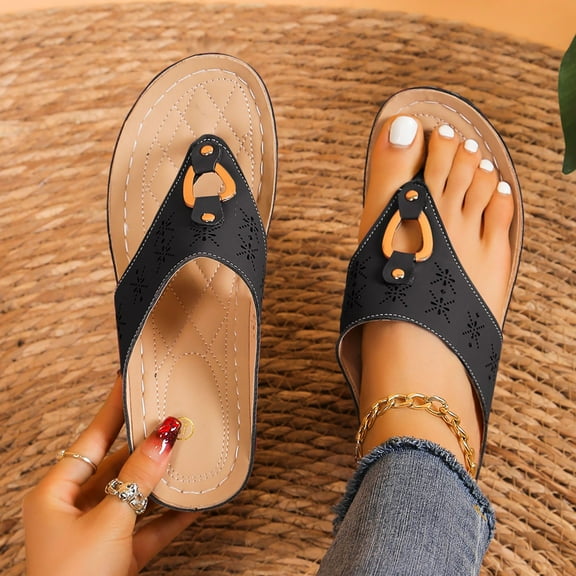 Wowcloth Women's Vintage Buckle Flip Flops - Slip-On Flatform Sandals with Peep-Toe Style for Summer Casual Wear,Plus Size