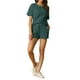 thumbnail image 2 of Conjuntos de lounge INSPIRE CHIC para mujeres, camiseta de waffle con pantalones cortos, ropa de estar en casa, sudaderas jogger con bolsillos, M Verde-1, 2 of 6