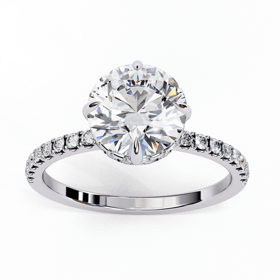 2.38CT Round Cut Lab Grown Diamond 14k White Gold Ring Pave Set Wedding Anniversary Gift Ring For Her Solitaire With Accents Wedding Ring