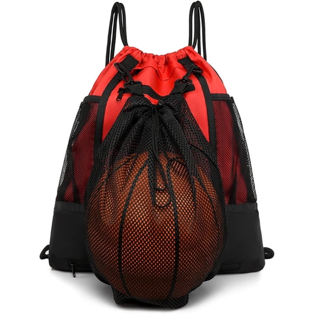 Mochila de baloncesto con cordón para niños, mochila de fútbol plegable, bolsa de gimnasio, saco deportivo con bolsa de malla de bola desmontable