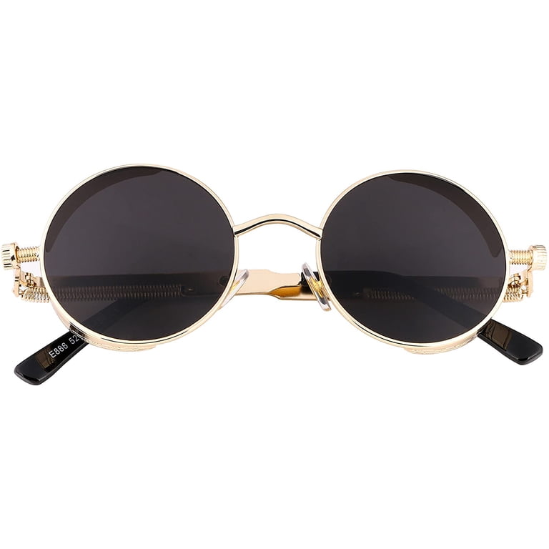 Retro Steampunk Sunglasses Round Metal Frame Punk Circle UV400 FEISEDY Retro Gothic Steampunk Sunglasses Round Metal Frame  main image 4