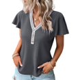 thumbnail image 1 of Tops elegantes con botones de empalme de gofres para mujer, camiseta de manga Feifei de estilo dulce, camisetas rectas informales para mujer 2023, 1 of 5
