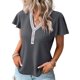 thumbnail image 1 of Tops elegantes con botones de empalme de gofres para mujer, camiseta de manga Feifei de estilo dulce, camisetas rectas informales para mujer 2023, 1 of 5
