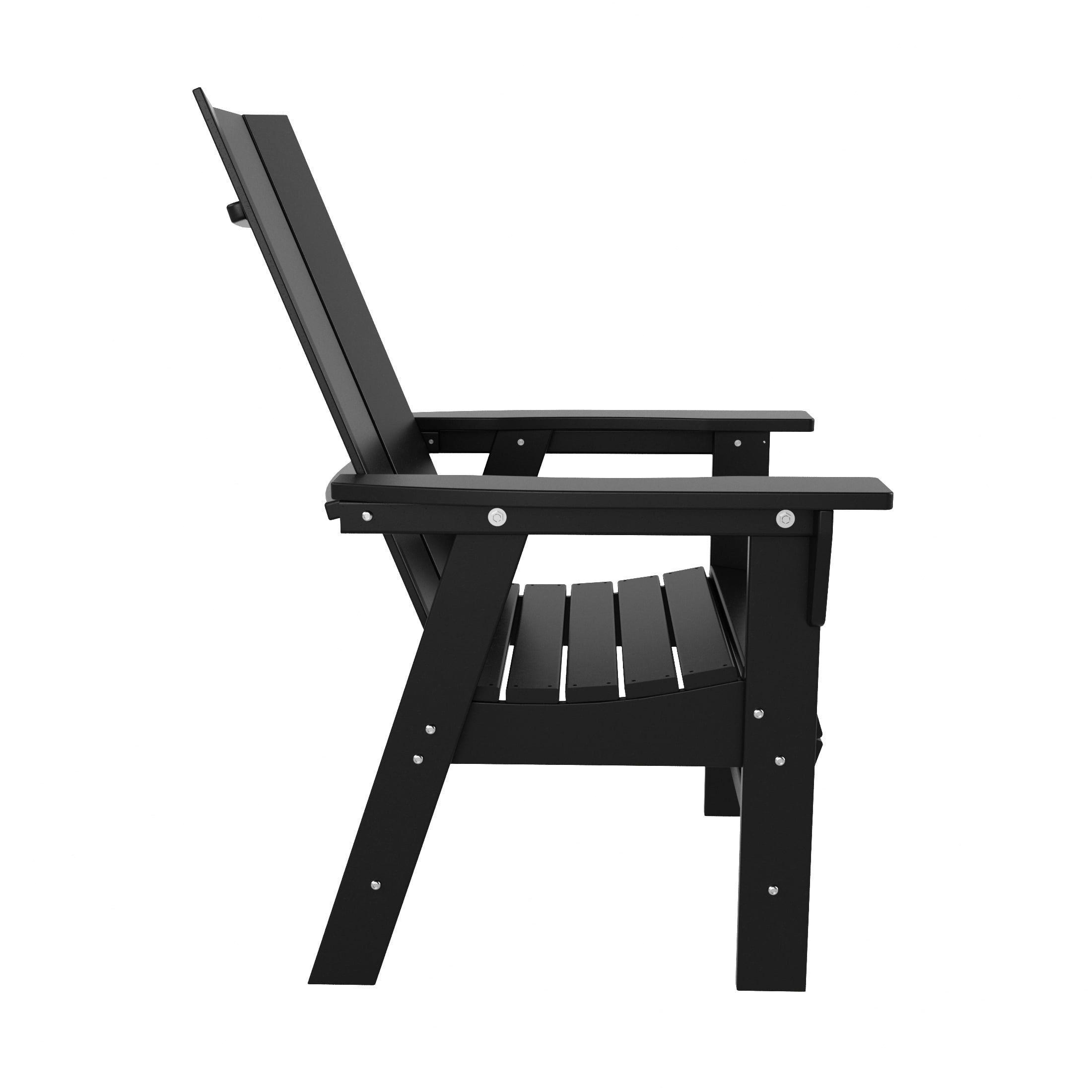 WestinTrends Ashore 6 Pieces Adirondack Patio Dining Set with Bench, All Weather Poly Lumber Slatted Outdoor Furniture Set, 71" Trestle Table and 4 Adirondack Chair and Outdoor Bench, Black