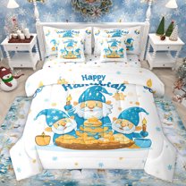 Feelyou Kids Vintage Chanukah Bedding Comforter Set 7 Pieces, Kawaii Rustic Gnome Full Bedding Set, Christmas Snowflake Reversible Fitted Sheet Flat Sheet, Microfiber Bedroom Decor