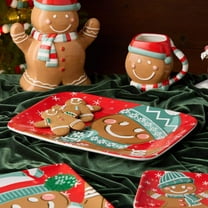 Christmas Whimsy Gingerbread 14 in. Rectangular Assorted Colors Ceramic Platter