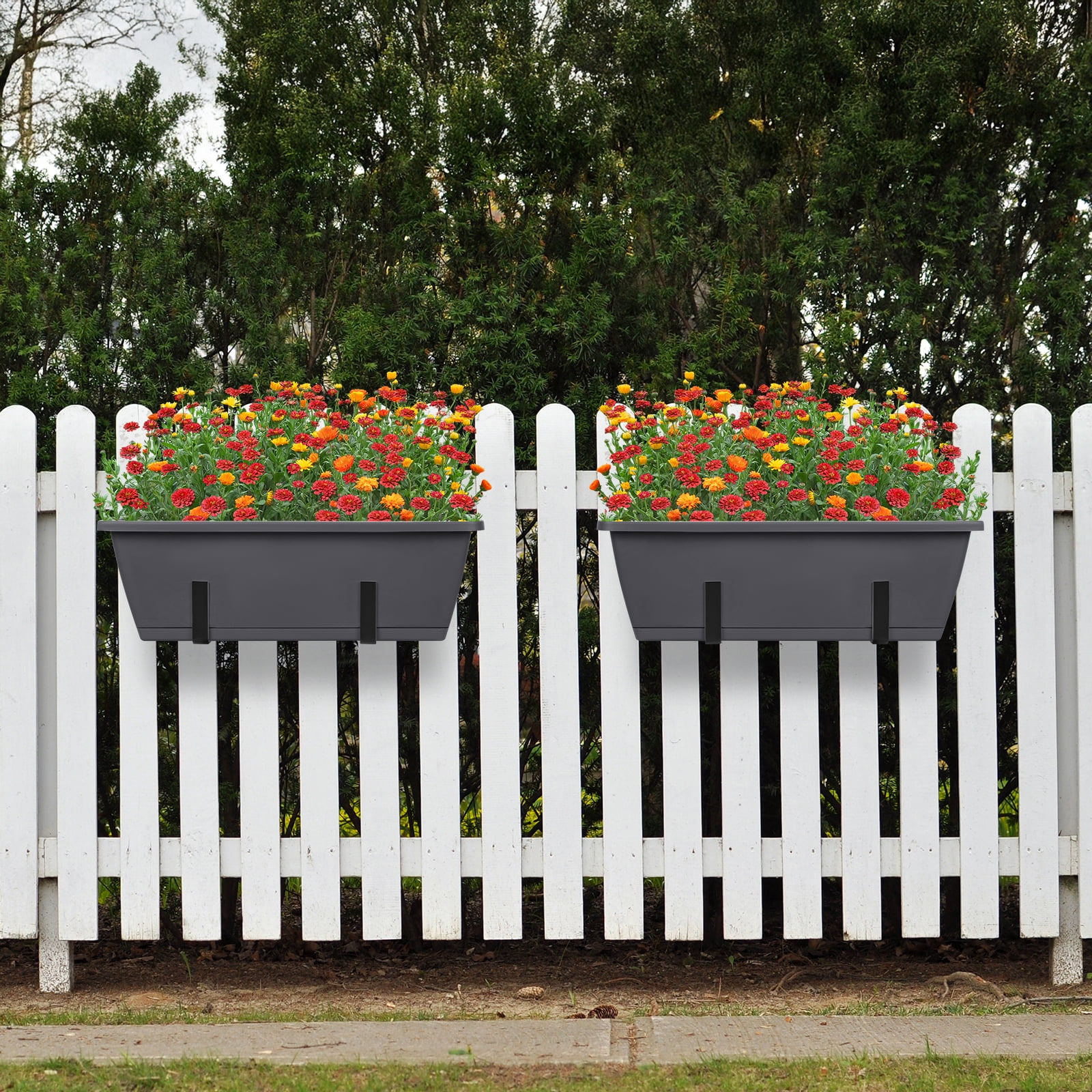 Railing Planter Box, Balcony Planters Railing Hanging, Window Boxes Planter with Adjustable Brackets, 16.9 Inches Deck Railing Hanging Flower Boxes, for Outdoor Railngs Balcony Patio