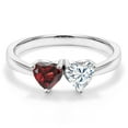 thumbnail image 3 of Gem Stone King 925 Sterling Silver Fashion Right-Hand Ring Heart Shape Red Garnet and Moissanite (1.02 Cttw, Size 9), 3 of 6