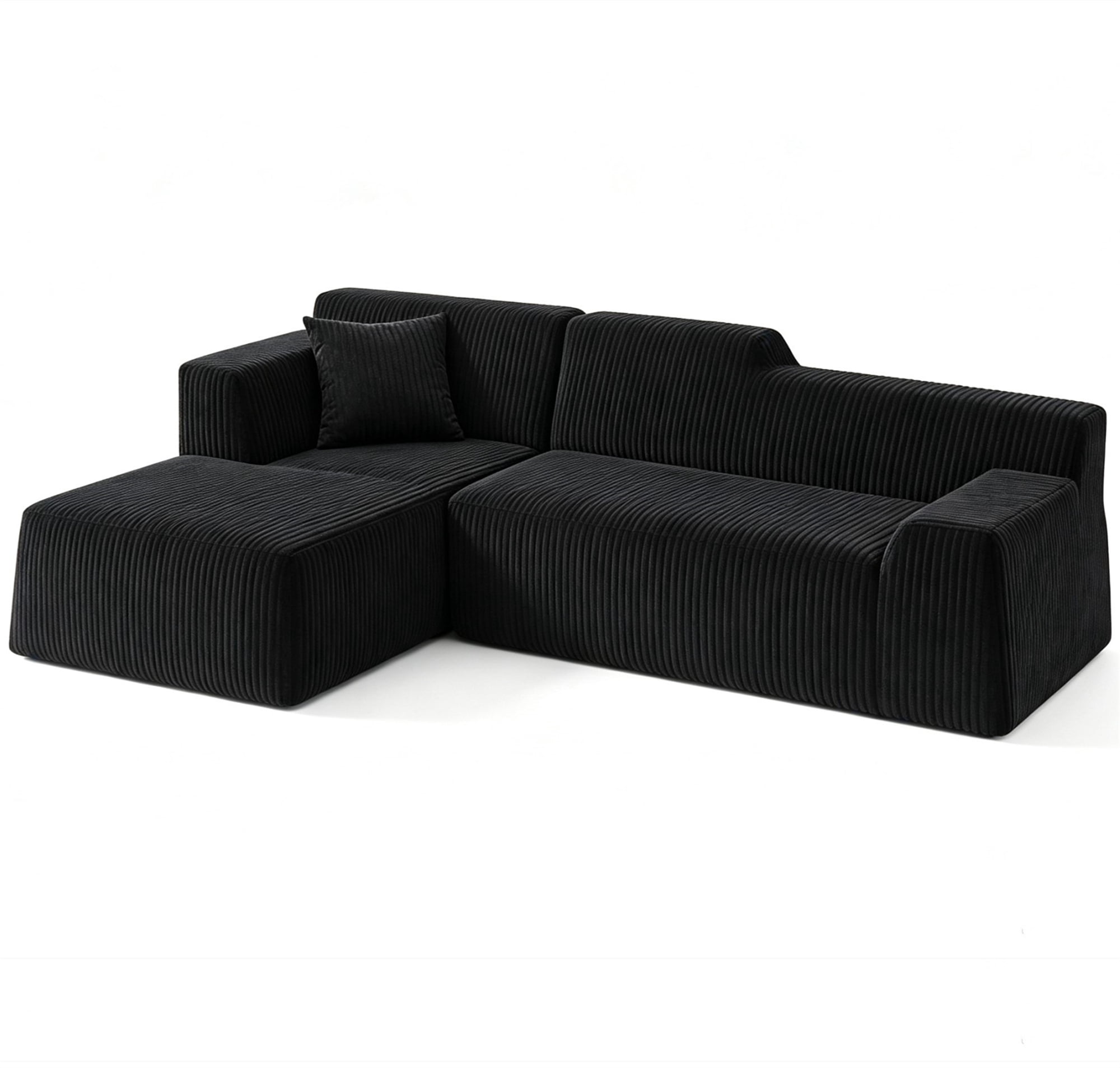 Aukfa 97" Cloud Sectional Sofa Tight Back Boneless Couch Modular L-Shaped Couch, Left Chaise Corduroy Sofa for Living Room, Black