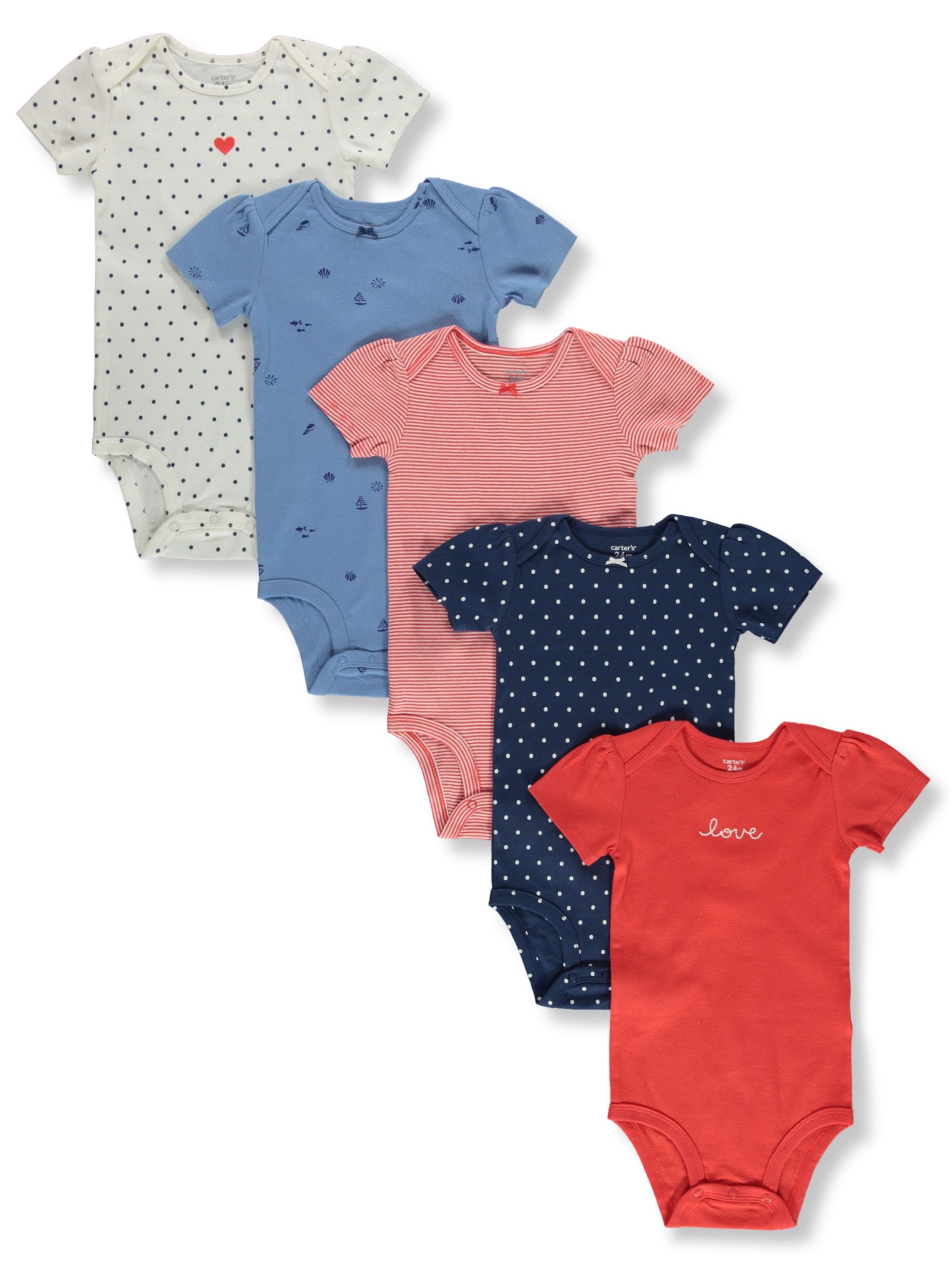Carter's Baby Girls' 5-Pack Bodysuits Color: red/navy Size: 18 months