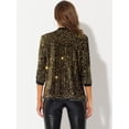 thumbnail image 4 of Chaqueta elegante de lentejuelas Allegra K para mujer cárdigan informal terciopelo manga 3/4 Negro oro M, 4 of 6