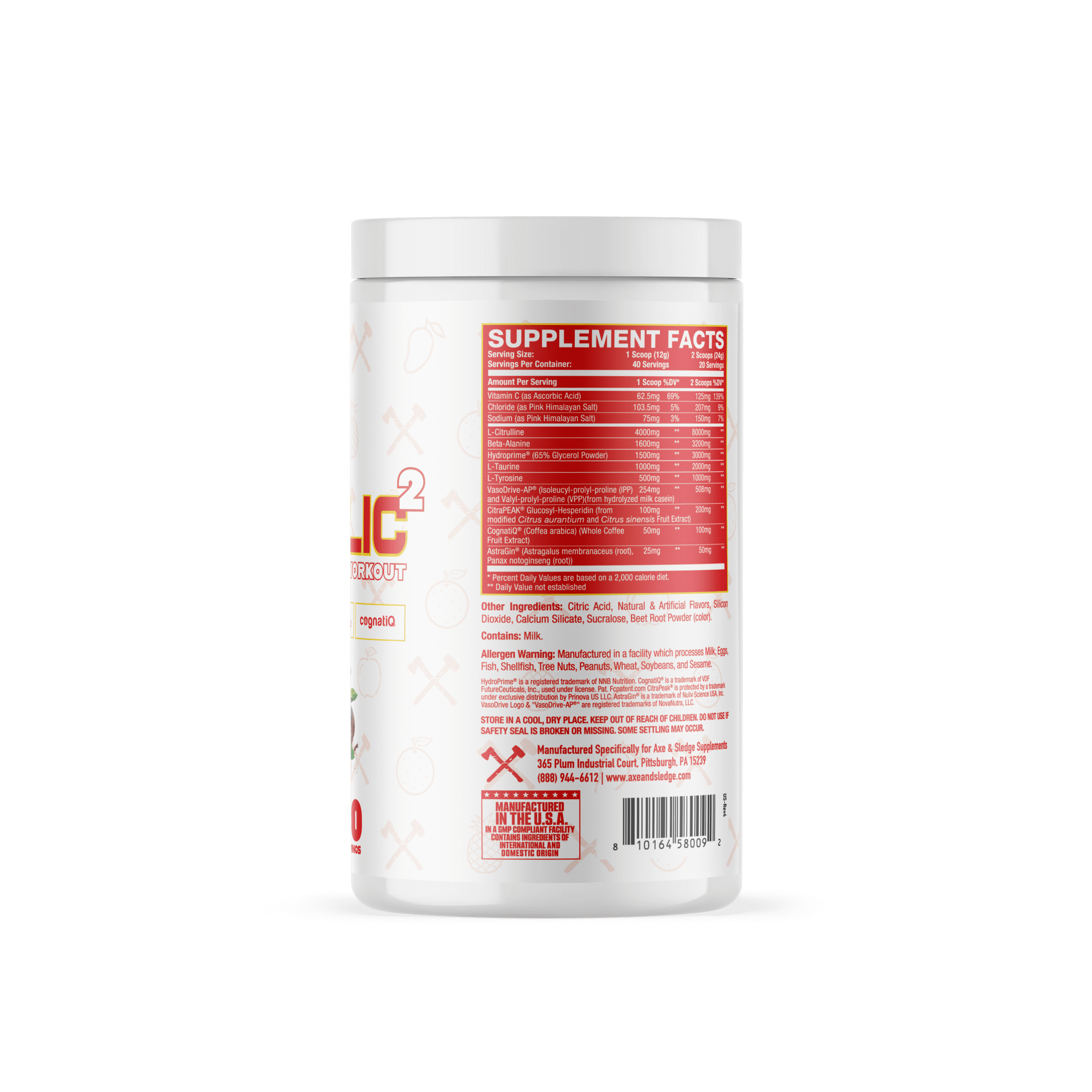 Axe & Sledge Hydraulic Stim-Free Pre-Workout Powder for Men & Women | Performance, Stamina, Focus, Pumps | L-Citrulline, Beta Alanine, Creatine, Caffeine-Free, Fruit Kaboom