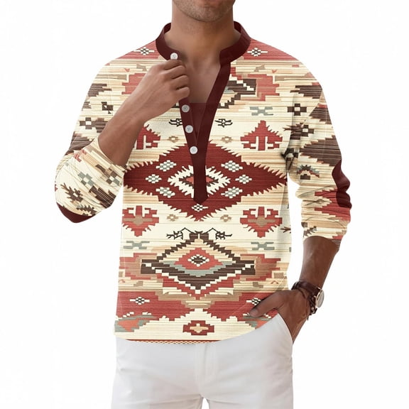 Vetsdori Vintage Shirts for Men Long Sleeve Outdoor Pullover Button Down Winter Henley Graphic Stylish Mens T-Shirts Casual