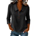 thumbnail image 3 of Summer Sales Womens Summer Tops Loose‑Fit Cotton‑Linen 3/4 Sleeve Lightweight Casual Blouse Oversized Tshirts for Women Under 12$, 3 of 6