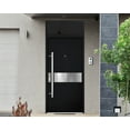thumbnail image 5 of Front Exterior Prehung Steel Door / Deux 6072 Black Enamel / Top Exterior Window Sidelite / Entry Metal Modern Painted W36" x H80+16" Right hand Inswing, 5 of 6