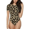 thumbnail image 2 of Uemuo Leopard Print-1 Pattern Women's One Piece Short Sleeve Swimsuit Rash Guard Surfing Modest Quick-drying Swimsuit Beach Essentials-Medium, 2 of 9