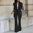 thumbnail image 2 of Womens 2 Piece Outfits Casual Business Blazer with Pants Suits Double-Breasted Long Sleeve Jacket and Flared Pants, 2 of 5
