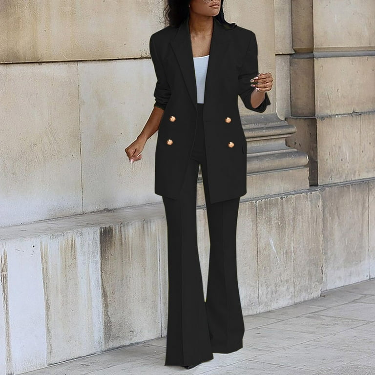  Ladies Senior Business Suit Sets Formal Work Meeting Blazer  Sets Slimming Suit Tunics Straight Leg Flare Gaucho Pants Black : Sports &  Outdoors