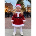 thumbnail image 5 of RUINIXCW Newborn Baby Girl Christmas Outfit Velvet Romper Dress Xmas Santa Elf Dress Infant Baby Girl Fall Winter Plush Trim Long Sleeve Dress Belt Hat, 5 of 8