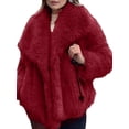thumbnail image 3 of Women'S Faux Fur Coat Faux Fur Jacket Long Sleeve Lapel Winter Jackets Parka Short Coat Wine Red M, 3 of 9