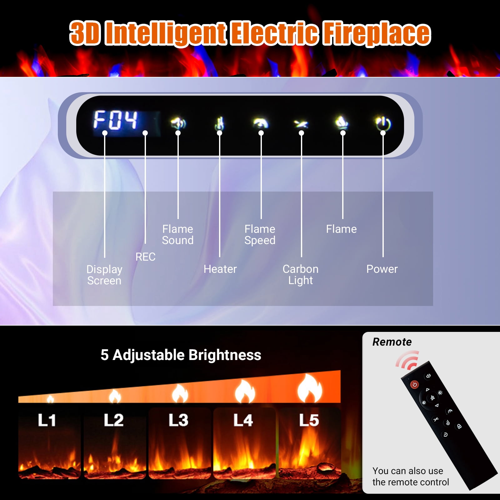 Yesurprise 70" In-Wall Electric Fireplace with Remote, Thermostat, Dual Heating & Timer, Featuring 12 Color Flames with Log & Crystal Decor