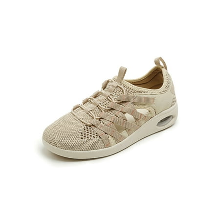 

SIMANLAN Womens Casual Shoe Slip On Sneakers Air Cushion Walking Shoes Women Soft Flats Cutout Loafers Beige 5.5