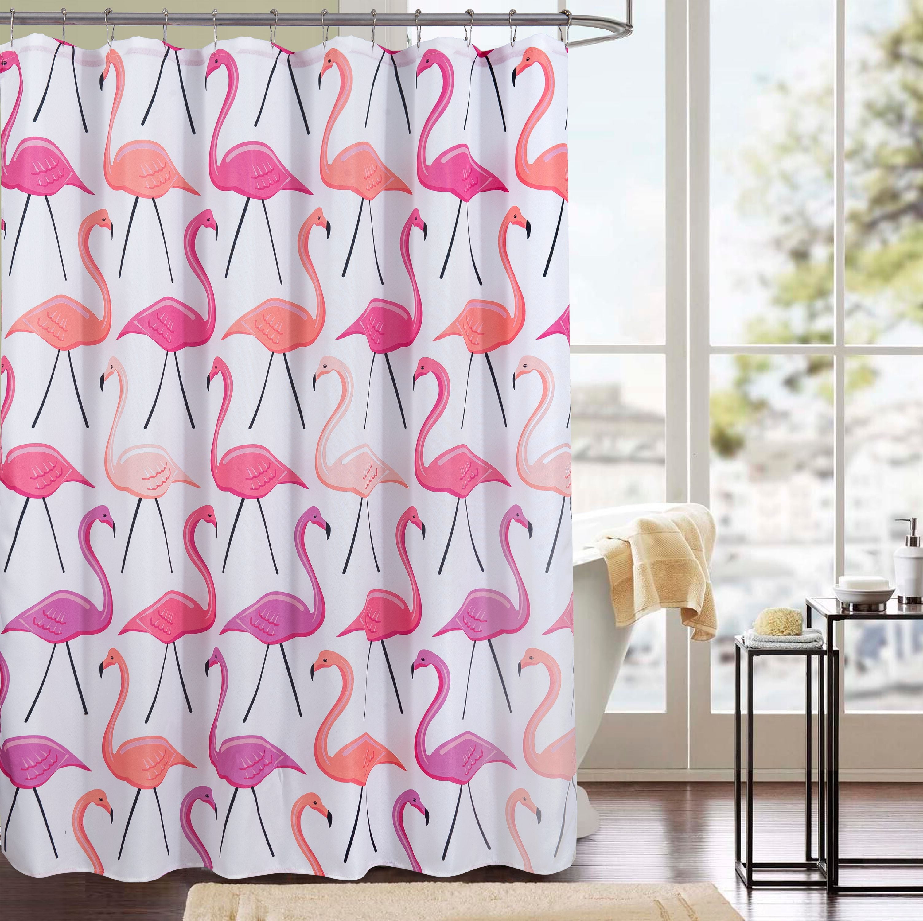 Flamingo Printed Canvas 13Piece Shower Curtain Set